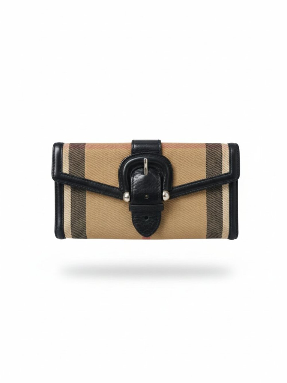 Authentic Burberry Nova Check Stirrup Buckle Long Wallet Used Black Leather Rare